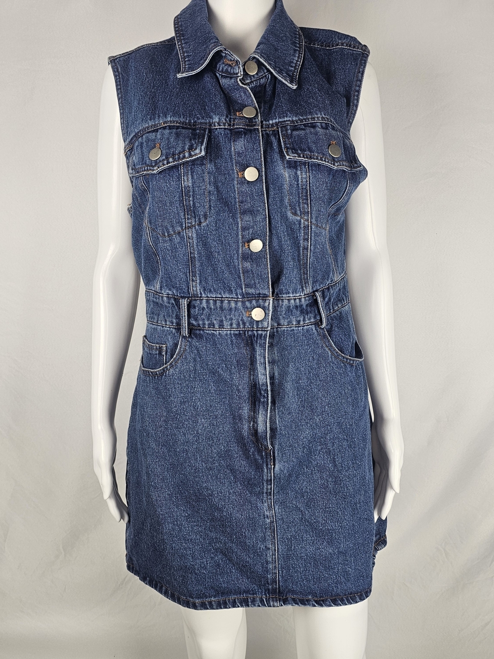 Lulu's Dark Blue Denim Sleeveless Button-Front Dress